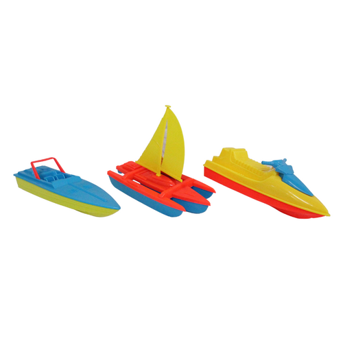 3pce Bath Boats Blue & Yellow For Beach & Pools Plastic Floats