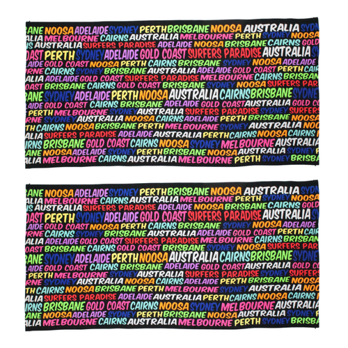 2x Beach Towels Australia Fluoro Word Multicolour Cotton 75x150cm Summer Bundled Set