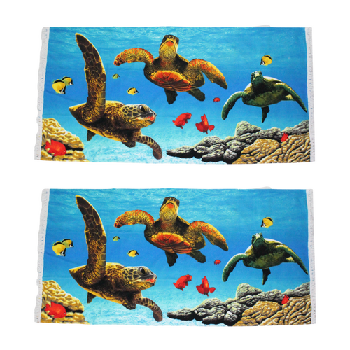 2x Fringe Beach Towels Australia Turtles Underwater Aqua Cotton 85x170cm Summer Bundled Set