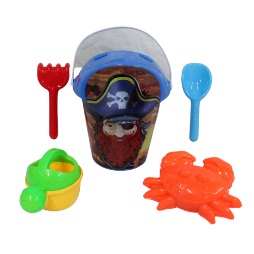 6pce Pirate Beach Bucket Red Beard Set 28x16cm Sand Fun Games Family & Kids