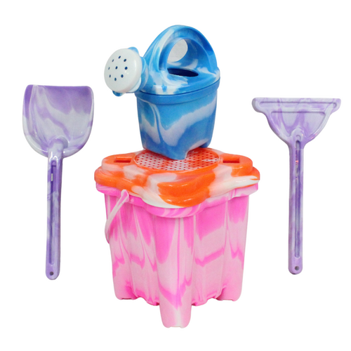 6pce Pink Square Beach Bucket Set 17.5x16cm Sand Fun Games Family & Kids