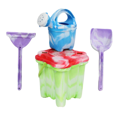 6pce Green Square Beach Bucket Set 17.5x16cm Sand Fun Games Family & Kids