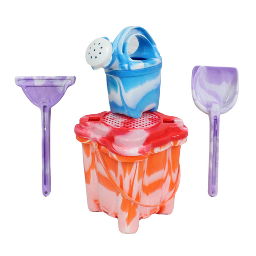 6pce Orange Square Beach Bucket Set 17.5x16cm Sand Fun Games Family & Kids