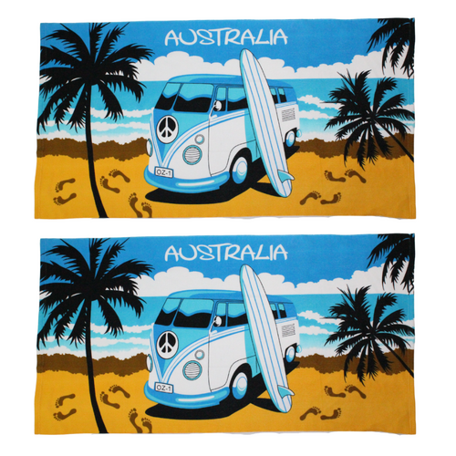 2x Beach Towels Australian Tropical Kombi Van Blue Cotton 75x150cm Summer Bundled Set