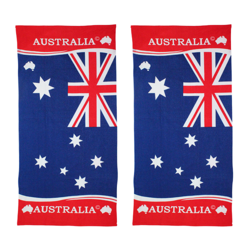 2x Beach Towels Australian Flag Blue Cotton 75x150cm Summer Bundled Set