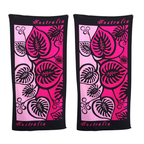 2x Beach Towels Australia Pink Leaf Design Cotton 75x150cm Summer Bundled Set