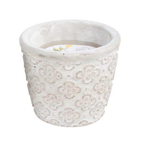 Ornate Design 8cm Citronella Candle in Cement Pot 12hr Burn, Mosquito Repellent