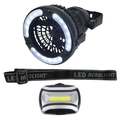 LED Head Torch & Fan Light Set Adjustable High Lumens