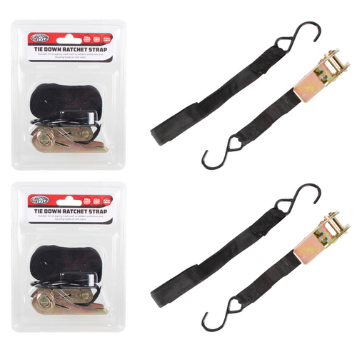 2x Ratchet Straps Tie Down Set 70kg Limit Each, 4.57m Rubber Coated Hooks