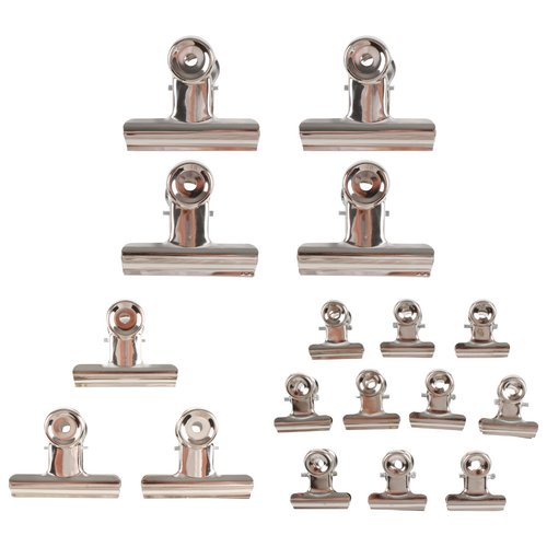 Metal Document Clip Binders 17pce 3 Sizes Strong Grip Steel Stationery Value Pack