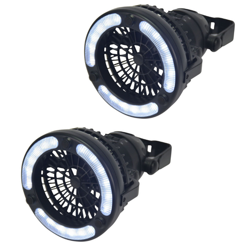 2x LED Light Fans Set 2 in 1 Portable 167x185mm Camping Tent Hangable