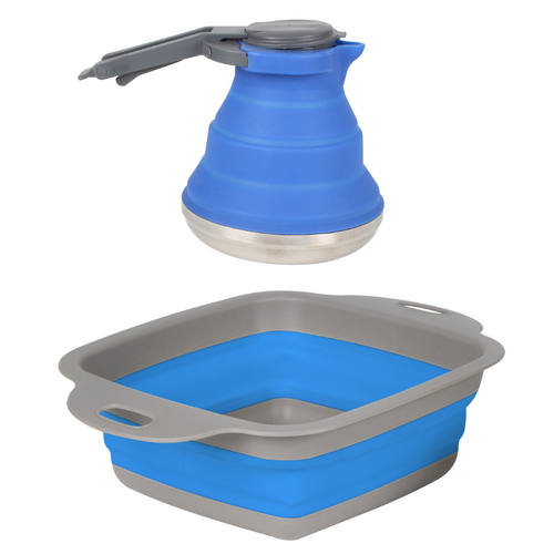 Strainer & Kettle Set Expanding & Collapsible Space Saving Blue 2pce