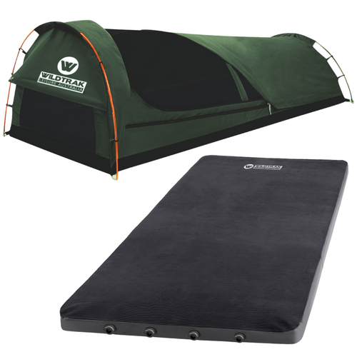 Double Swag + Self Inflating Foam Mattress 420gsm Canvas Tent with Bag 210x145x90cm