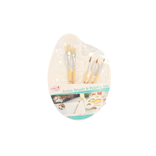 Hobby Craft 5pce Artist Brushes with Plastic Palette Set for Painting