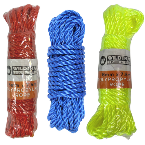 22.5m Yellow, Red & Blue Rope Polypropylene 6mm Strong Synthetic