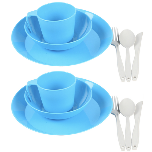 2x Camp Dinner Sets with Net Bag 12 Pieces Travel Kit