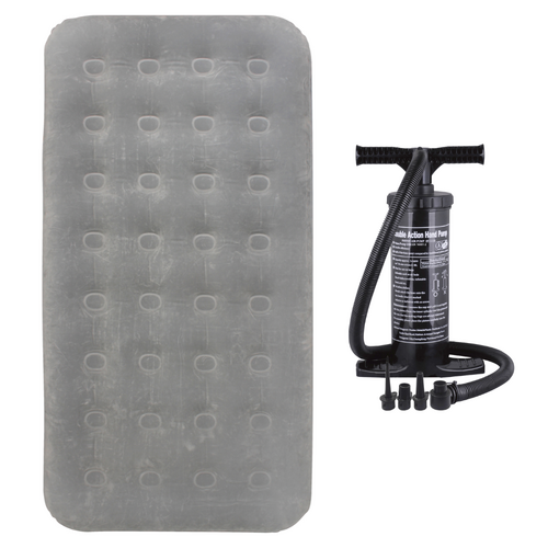 Twin Air Mattress + Hand Pump, Coil Beam Flocked Bed 188x99x23cm Easy Inflate, Silver