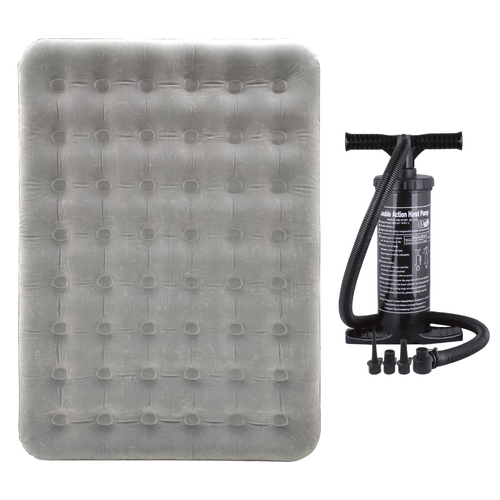 Queen Air Mattress + Hand Pump Set Coil Beam Flocked Bed 198x147x23cm Easy Inflate, Silver