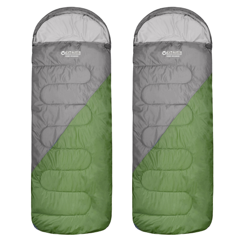 2x Gibb Hooded Sleeping Bags 215x70cm 10 to 15 Degrees C, Green & Silver