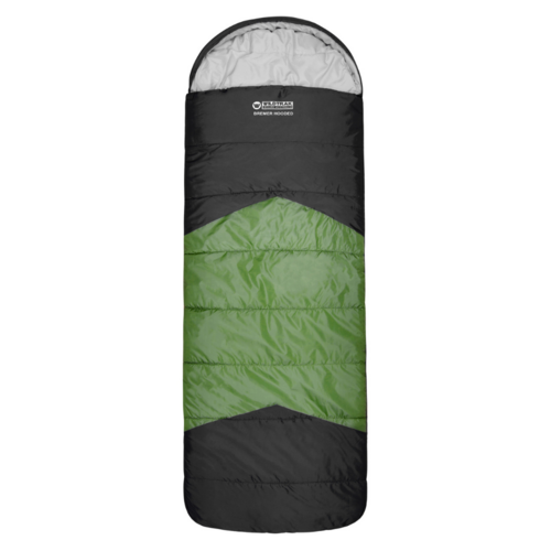 Bremer Hooded Sleeping Bag 220x80cm 0 to -5 Degrees C, Green & Black