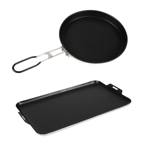 Aluminium Fry Pan & Griddle Set NonStick Compact Camping Travel 2 Pieces