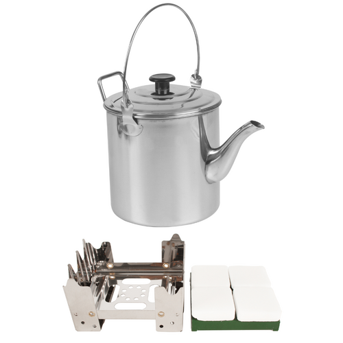 Billy Camp Tea Pot + Folding Camp Stove Kit, Stainless Steel 1.8L