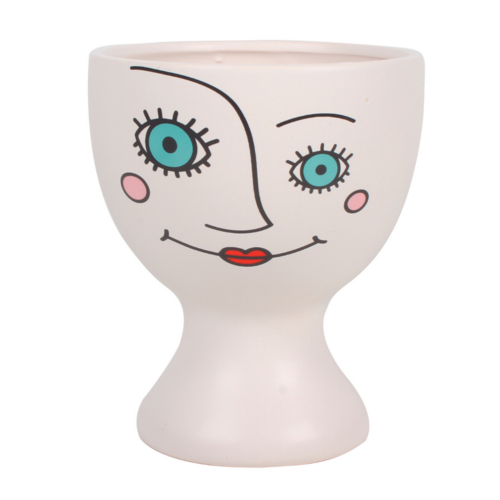 20cm Quirky Lulu Face White Ceramic Pot Planter Art Deco Large