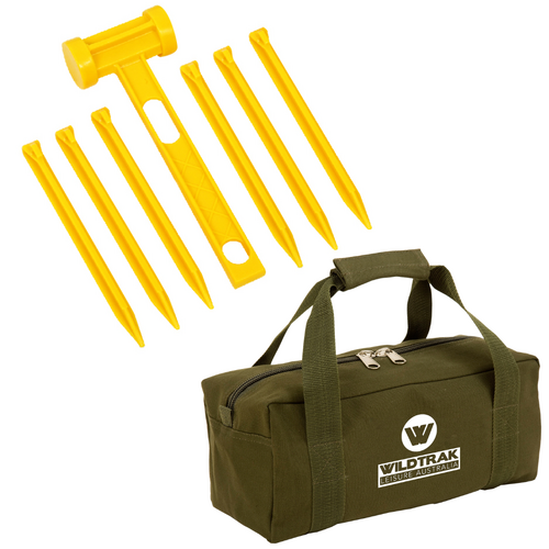Pegs, Mallet & Canvas Carry Bag Set 8 Piece Kit Yellow ABS Plastic Tent or Mat Securing