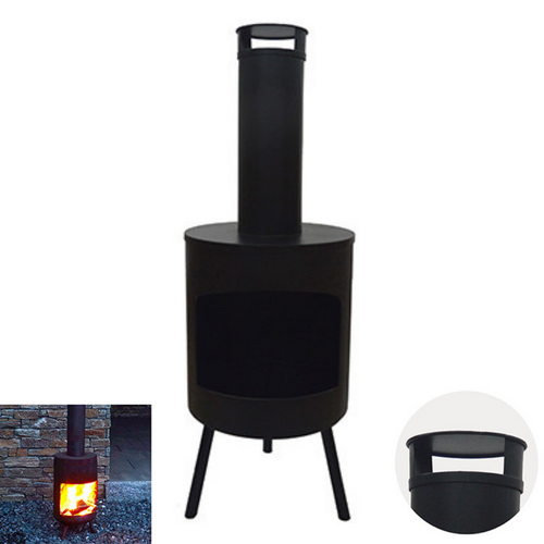 Outdoor Fireplace Round On Legs 128x45cm Black Coloured Iron Chiminea