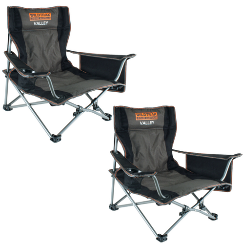 2x Camp Chairs Valley Event Outdoors Black 81x60x52cm 120kg Rated Adjustable