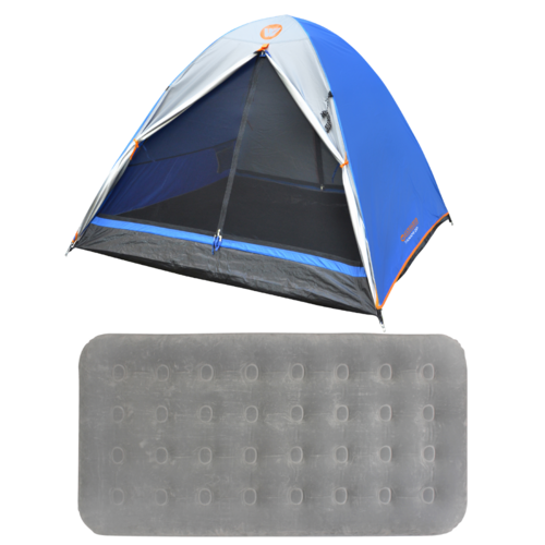2 Person Dome Tent + Double Air Mattress Bed Camping Set Outdoor