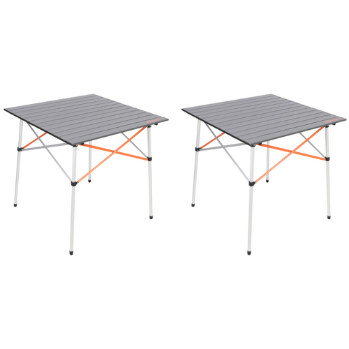 2x Camp Tables Set Compact 70cm Metal Silver Foldable Includes Carry Bag