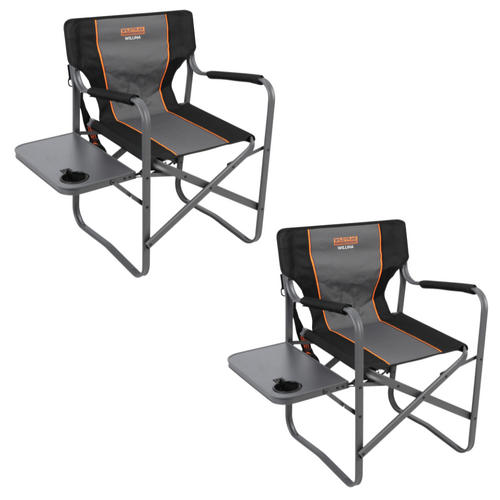 2x Camp Chairs with Side Tables Wiluna Director 82x48x43cm 100kg Rated Compact