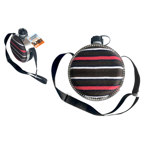 Water Canteen Water Bottle 1.9L Shoulder Travel Strap Metal & Black