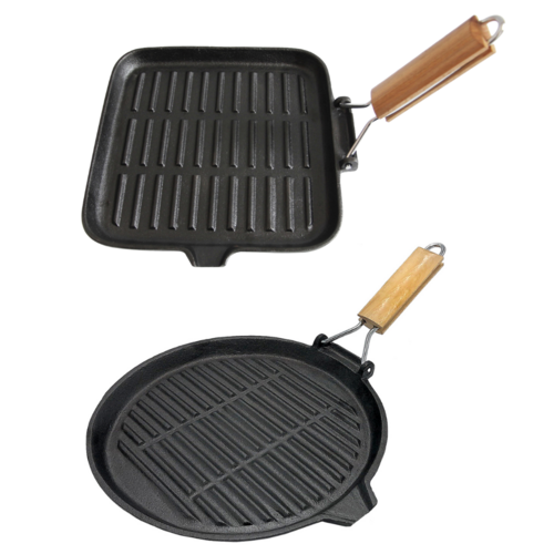 Skillet Camp Fry & Grill Pans Sets 2 Pieces Cast Iron Durable Design Foldable