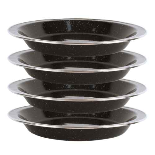 Premium Enamel Pie Dish's 24x3cm Black 4 Piece Set Stainless Steel Rim Durable