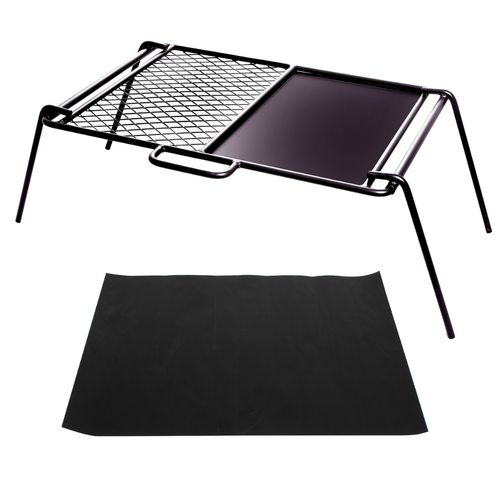 Fire Plate & Grill + Hot Plate Liner Camp Fire Cooker 46x33x25cm Steel with Carry Bag