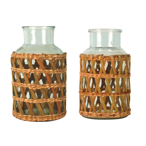 Maine & Crawford Woven Glass Vases Set Archi Seagrass 2 Pieces Natural Decor