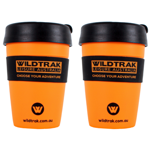 2x Travel Mugs Wildtrak Coffee Cups Set 350ml Orange