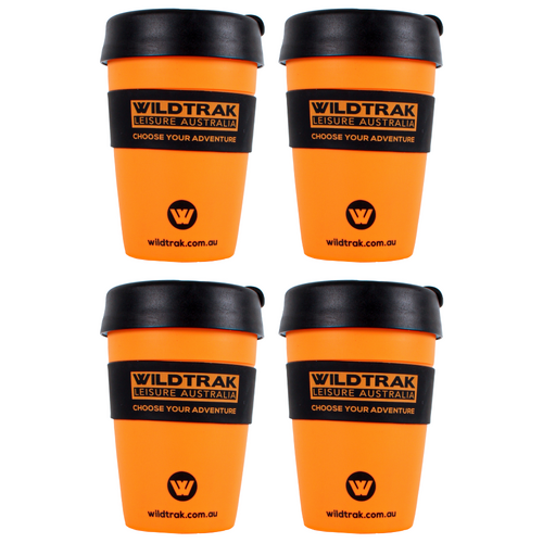 4x Travel Mugs Wildtrak Coffee Cups Set 350ml Orange