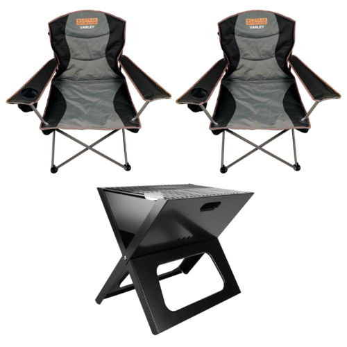 Camp Chairs & BBQ Firepit Set, Setup Essentials, Compact Travel In Carry Bags