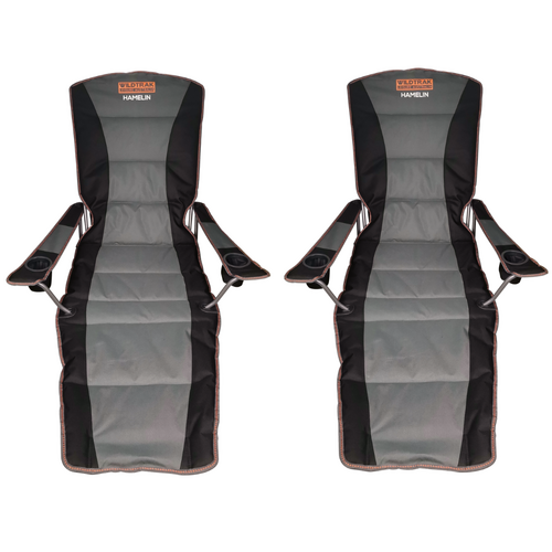 2x Hamelin Camp Chairs Set Lounger 105x59.5x146cm 136kg Rated Dual Cup Holders