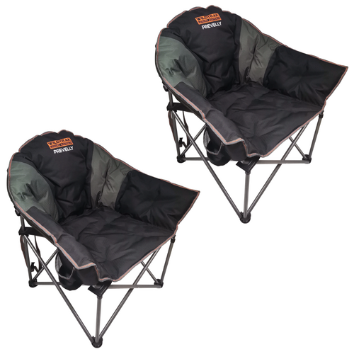 2x Prevelly Camp Chairs Set Outdoor Black Cushioned 96x91x68cm 136kg Rated