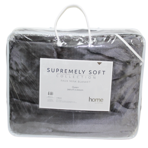 Dark Grey Queen Blanket 200x240cm Solid Colour w/Carry Bag Faux Mink Soft