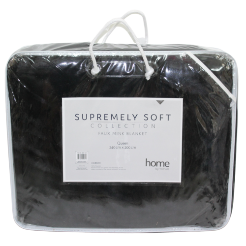 Black Queen Blanket 200x240cm Solid Colour w/Carry Bag Faux Mink Soft