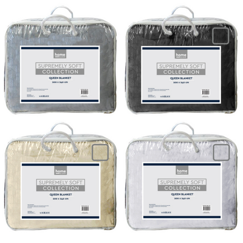 4x Queen Blankets Set 200x240cm Solid Colour w/Carry Bag Faux Mink Soft