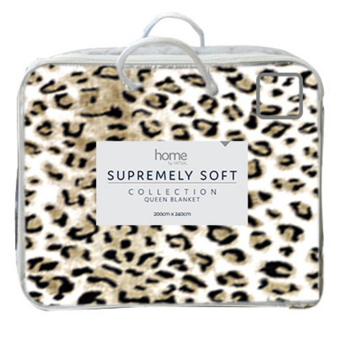 Leopard Queen Blanket 200x240cm Animal Print w/Carry Bag Faux Mink Soft