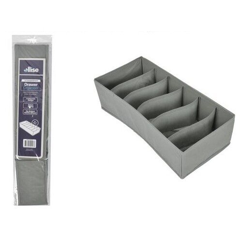 1pce Bra/Sock Organiser Grey Colour 6 Compartment Drawer Storage Collapsible