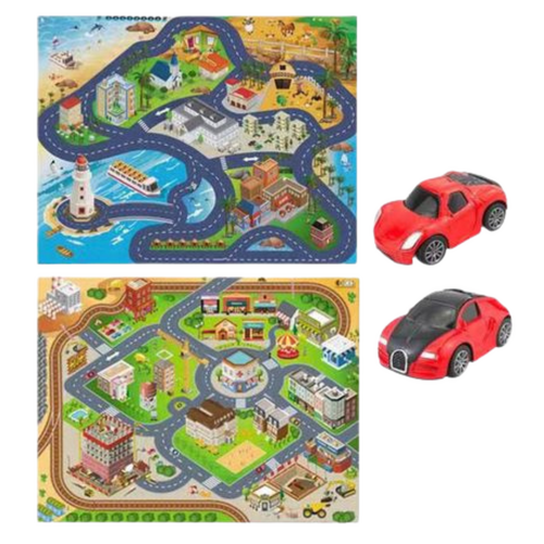 2x Toy Cars & Playmats Set Racetrack Red City & Coastal Designs 70x90cm
