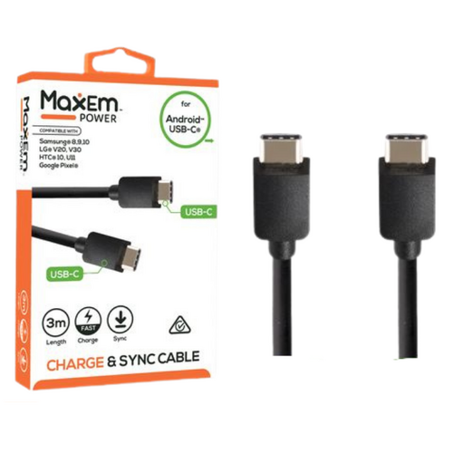 USB-C to USB-C Cable 3m Length 1 Piece Black Fast Charge & Sync
